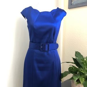 SOLD Jax Sapphire Satin Stretch Belted Sheath Dress